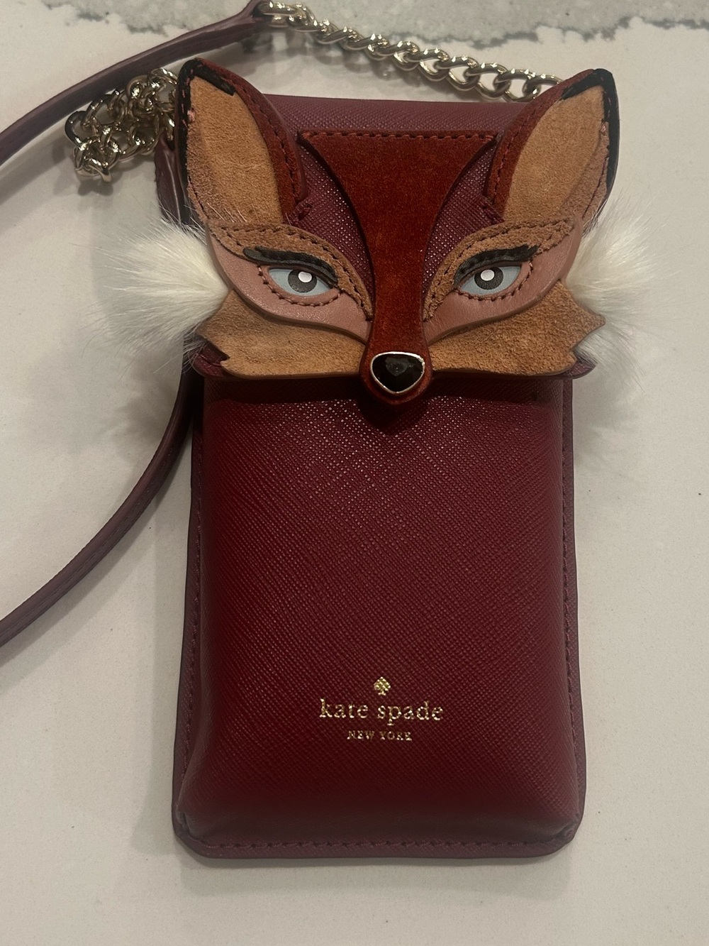 EUC Kate Spade So Foxy Fox Smartphone Case Crossbody Bag Snap Closure Dark Red - Picture 9 of 12